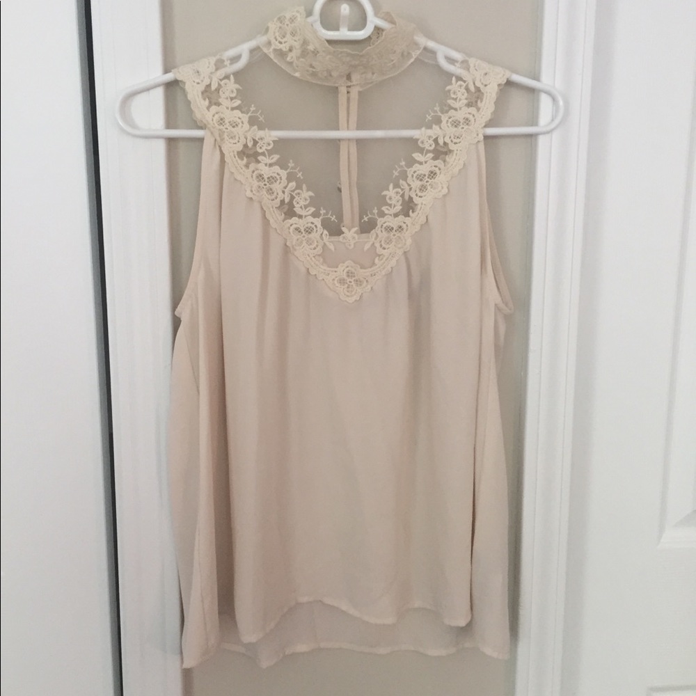 High Neck Lace Buttoned Back Blouse